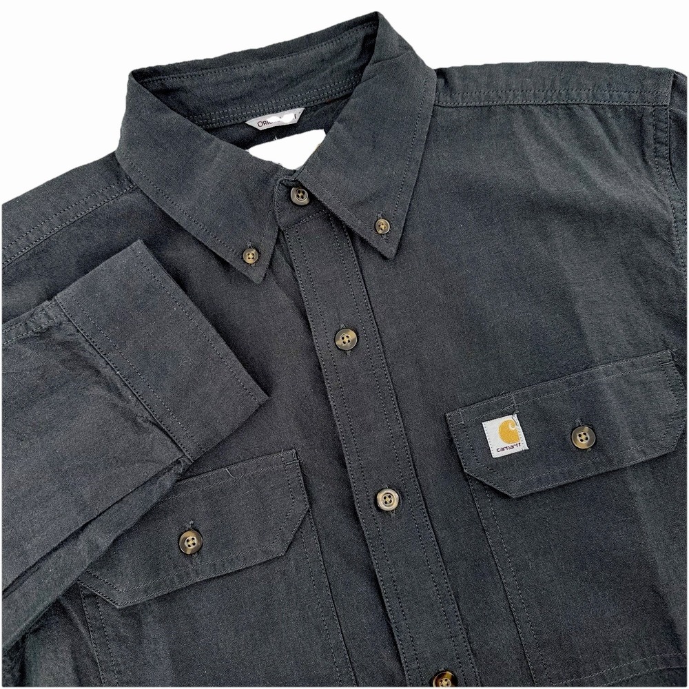 Carhartt Men's Shirt Size Small Long Sleeve‎ Dk Grey Cotton Button Front Logo